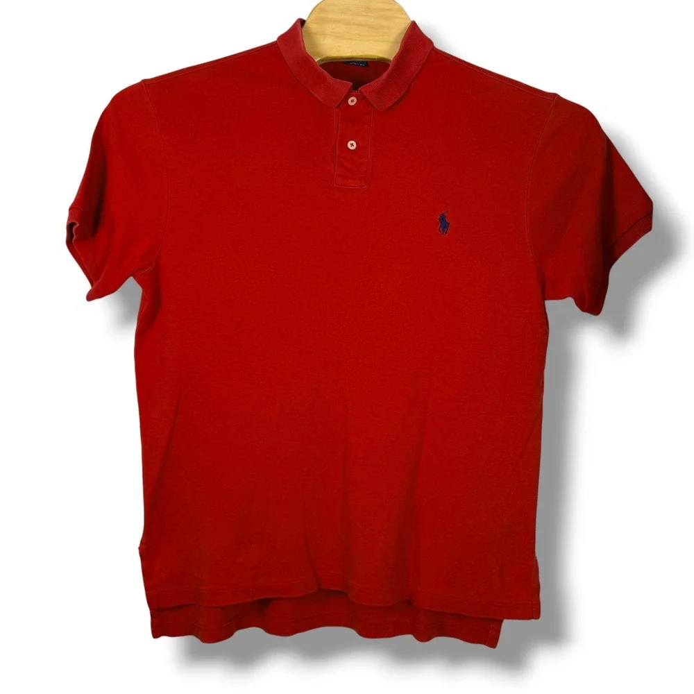 Vintage Polo Ralph Lauren Polo Shirt Mens Large Red Blue Pony Custom Fit Golf